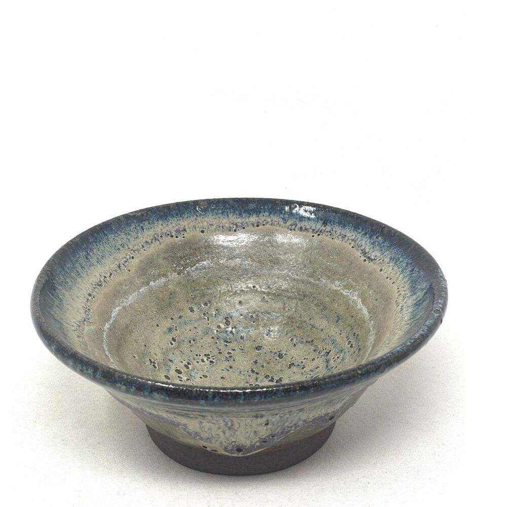 Textured Artisan's Pottery Bowl Green/ Brown & Smooth Glazed 7" Signed Student